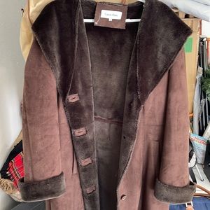 CALVIN KLEIN BROWN HOODED LONG COAT SIZE XL